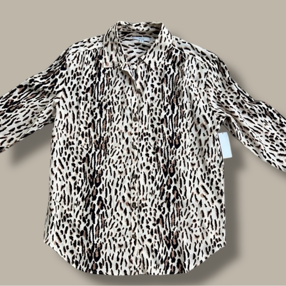 NWT Joie Lidelle C Ecru Leopard Print Button Front Blouse Size XS - Picture 2 of 13